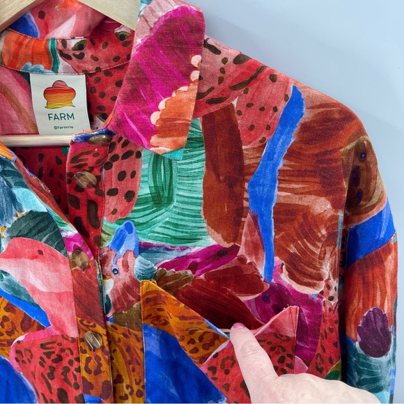 Farm Rio Anthropologie Linen Jungle Print Relaxed Linen Romper Long Sleeve Small - Picture 7 of 15